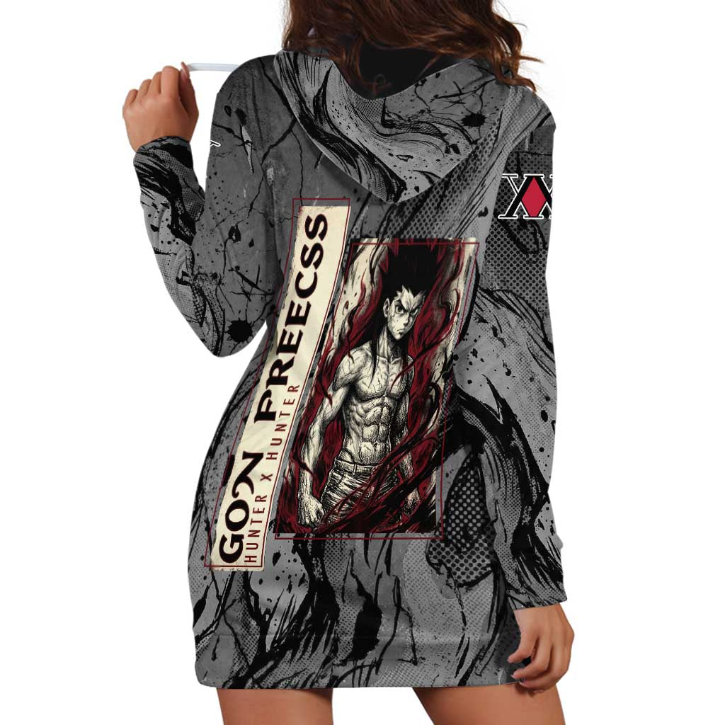 Gon Freecss Hunter x Hunter Dark Grunge Design Hoodie Dress with Transformation Artwork and Anime Graphic Elements - The Mazicc