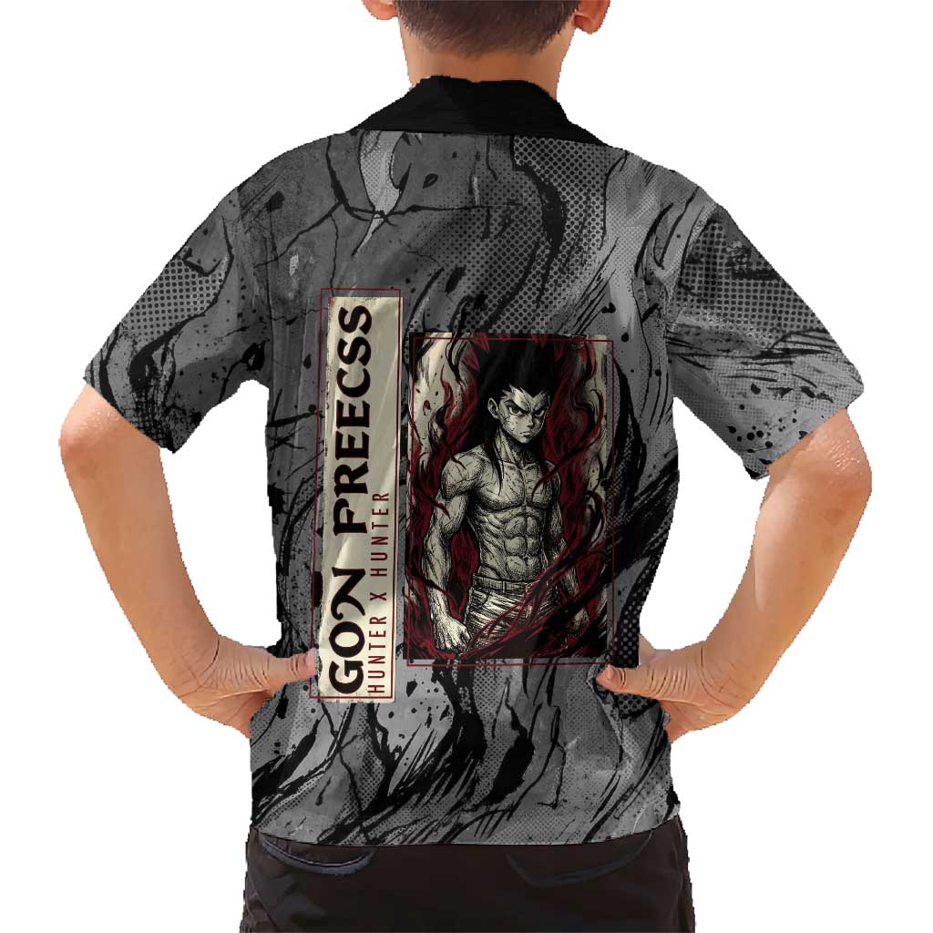 Gon Freecss Hunter x Hunter Dark Grunge Design Kid Hawaiian Shirt with Transformation Artwork and Anime Graphic Elements - The Mazicc