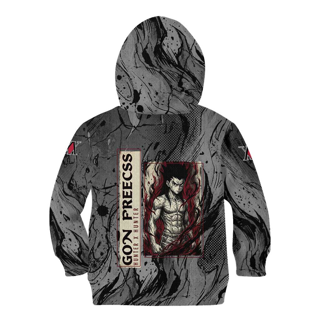 Gon Freecss Hunter x Hunter Dark Grunge Design Kid Hoodie with Transformation Artwork and Anime Graphic Elements - The Mazicc