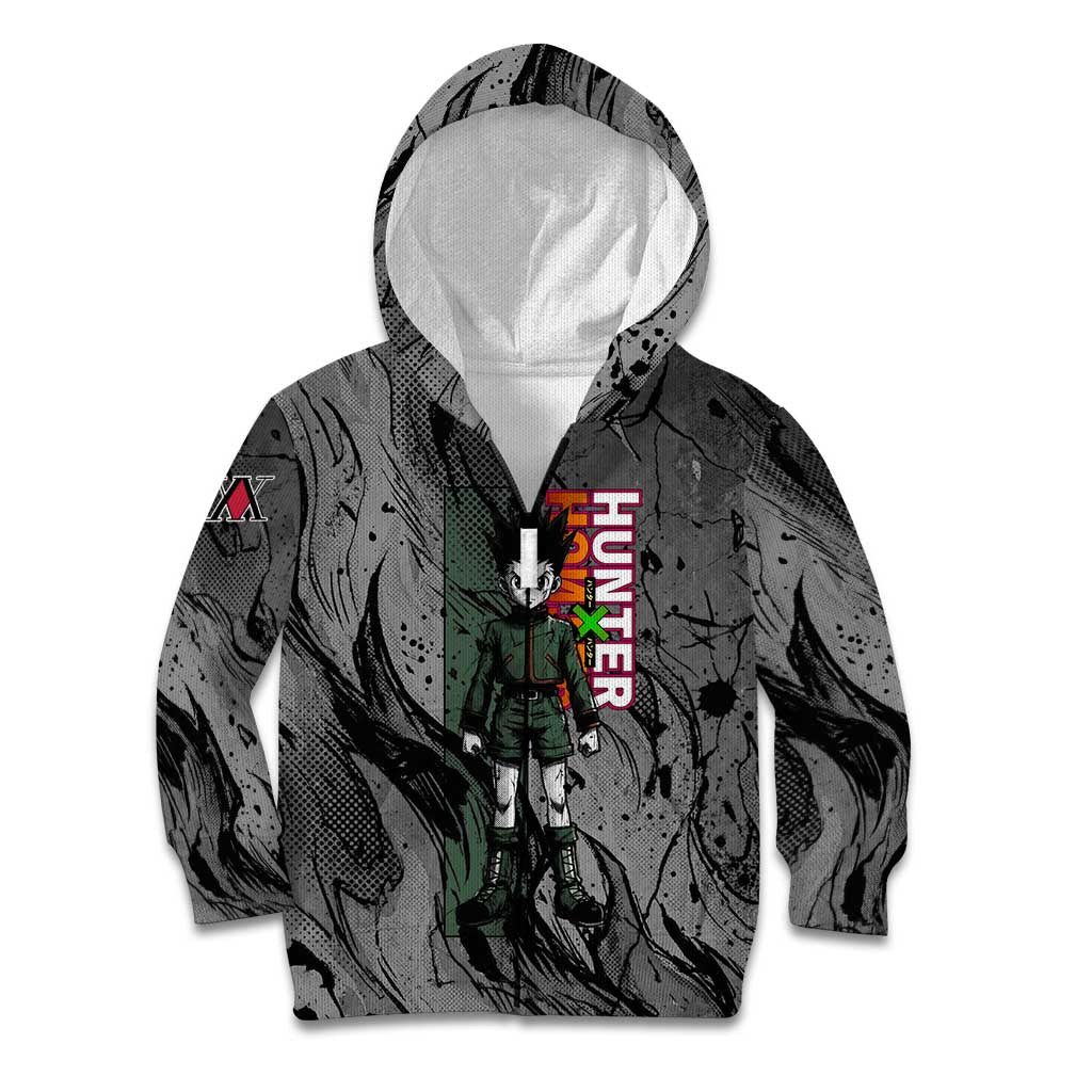 Gon Freecss Hunter x Hunter Dark Grunge Design Kid Hoodie with Transformation Artwork and Anime Graphic Elements - The Mazicc