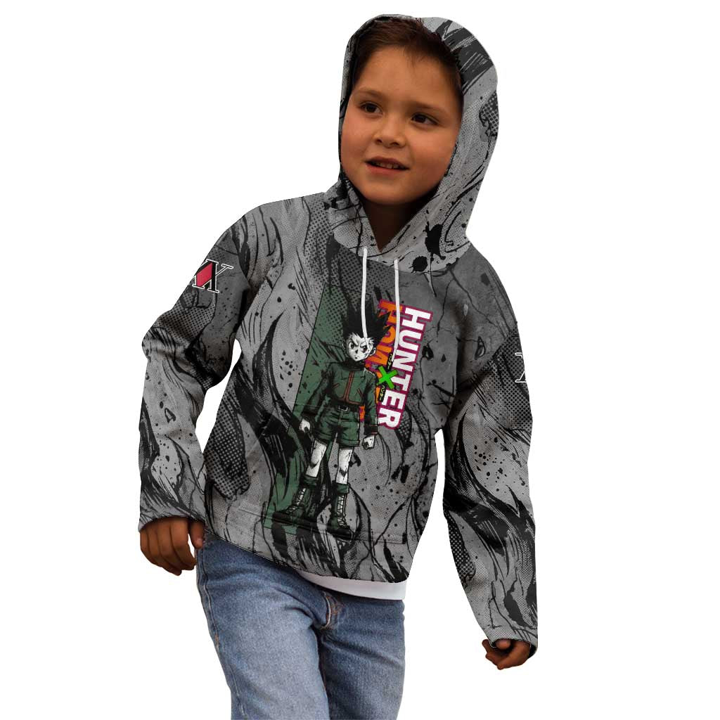 Gon Freecss Hunter x Hunter Dark Grunge Design Kid Hoodie with Transformation Artwork and Anime Graphic Elements - The Mazicc