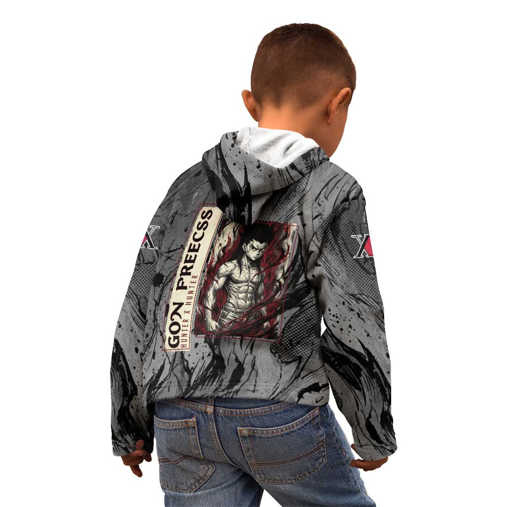 Gon Freecss Hunter x Hunter Dark Grunge Design Kid Hoodie with Transformation Artwork and Anime Graphic Elements - The Mazicc