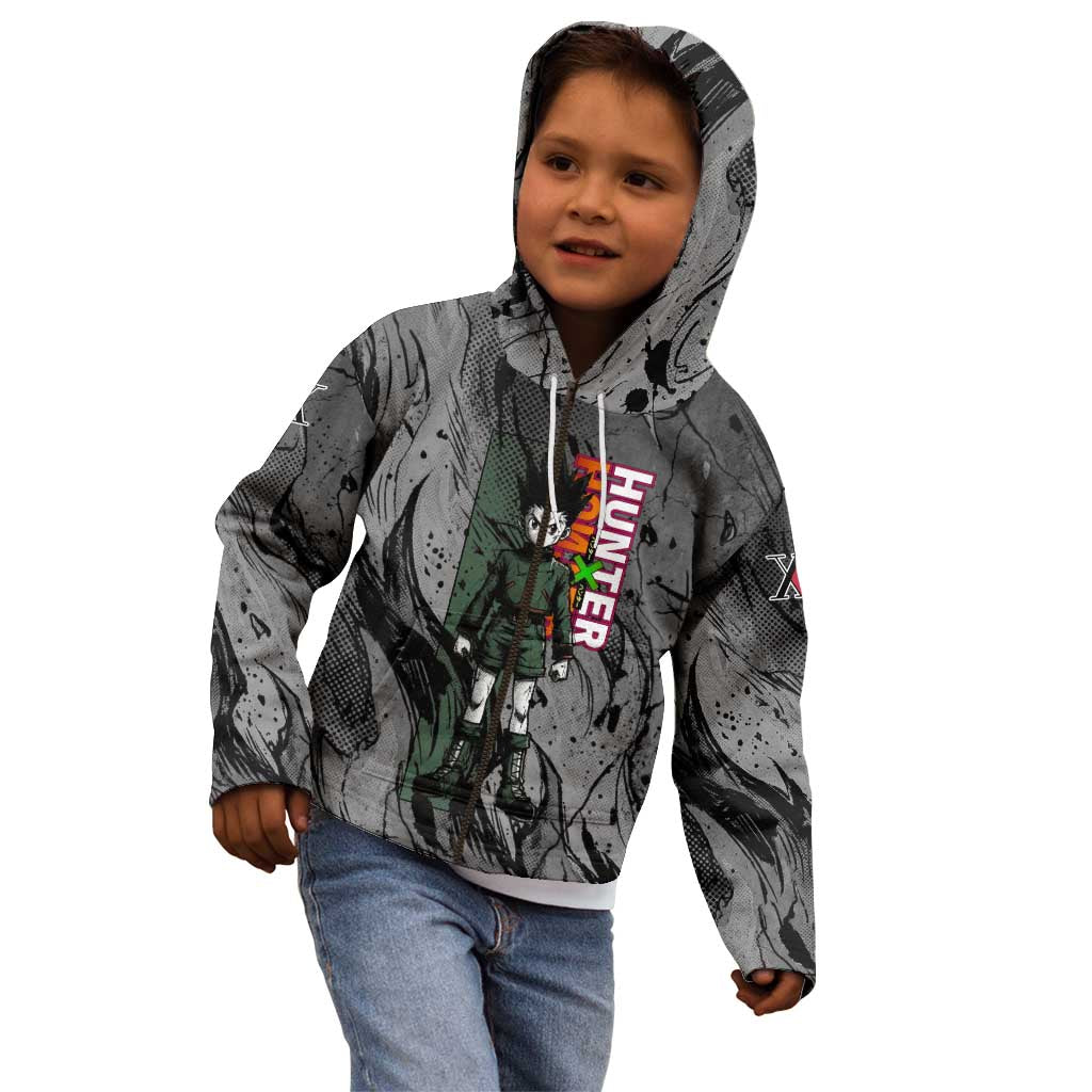 Gon Freecss Hunter x Hunter Dark Grunge Design Kid Hoodie with Transformation Artwork and Anime Graphic Elements - The Mazicc