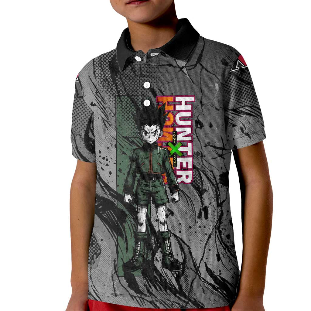 Gon Freecss Hunter x Hunter Dark Grunge Design Kid Polo Shirt with Transformation Artwork and Anime Graphic Elements - The Mazicc