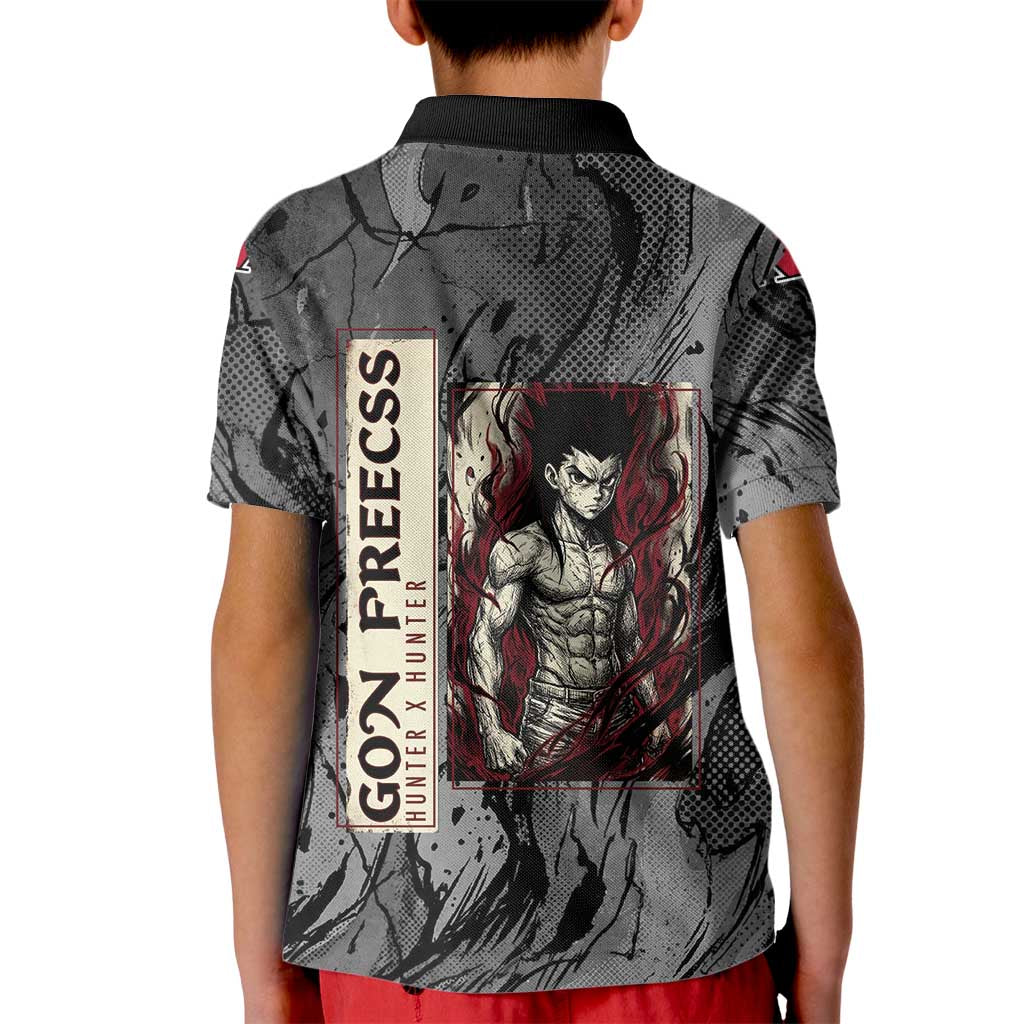Gon Freecss Hunter x Hunter Dark Grunge Design Kid Polo Shirt with Transformation Artwork and Anime Graphic Elements - The Mazicc