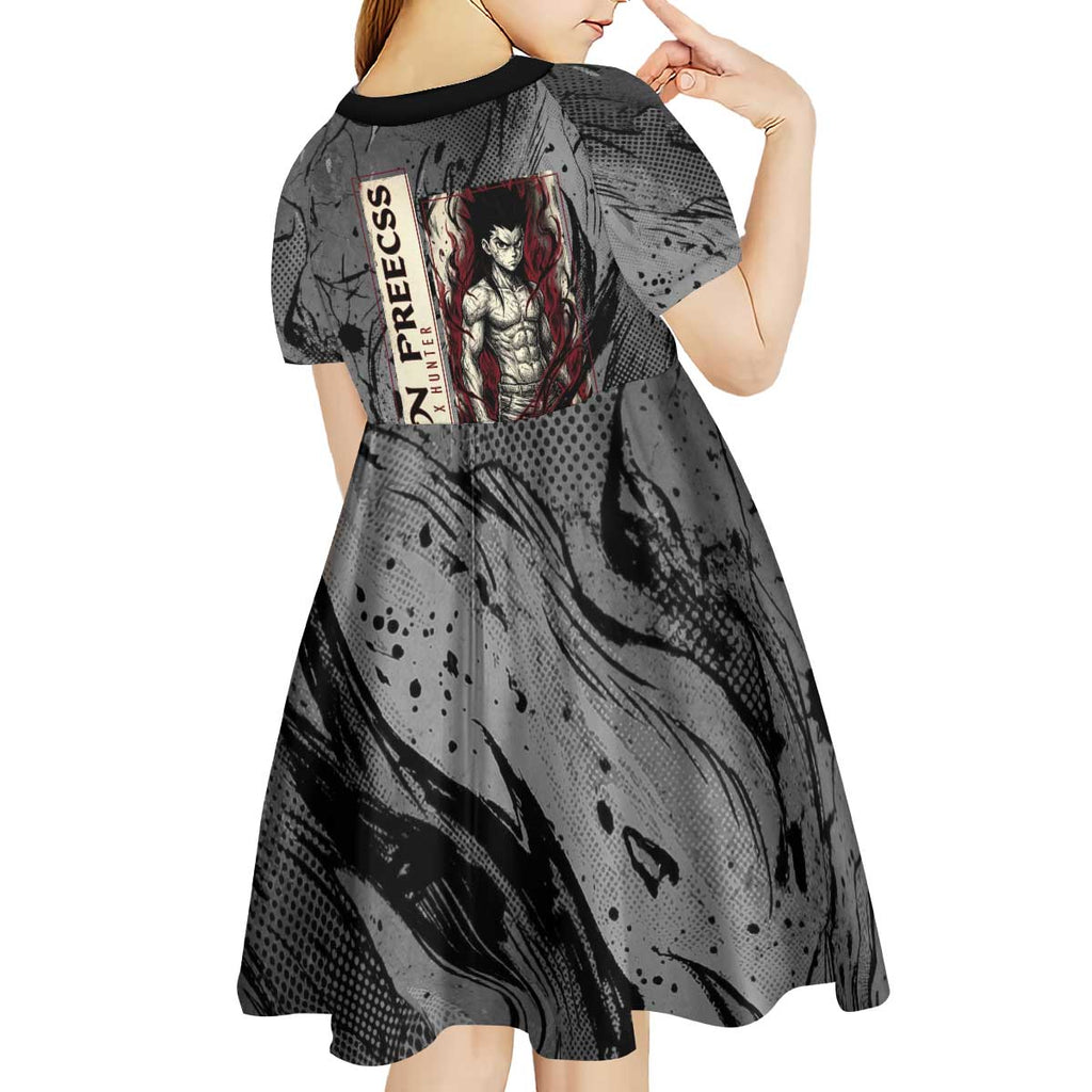 Gon Freecss Hunter x Hunter Dark Grunge Design Kid Short Sleeve Dress with Transformation Artwork and Anime Graphic Elements - The Mazicc