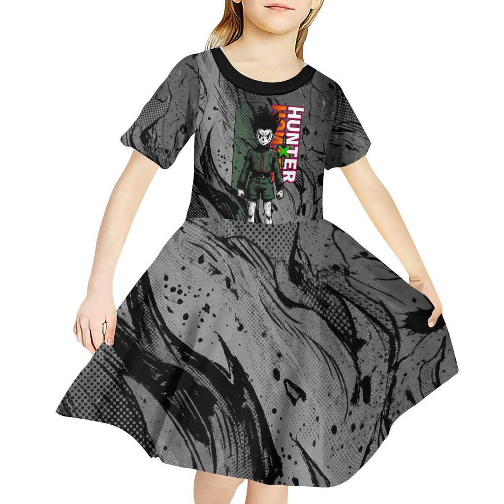 Gon Freecss Hunter x Hunter Dark Grunge Design Kid Short Sleeve Dress with Transformation Artwork and Anime Graphic Elements - The Mazicc
