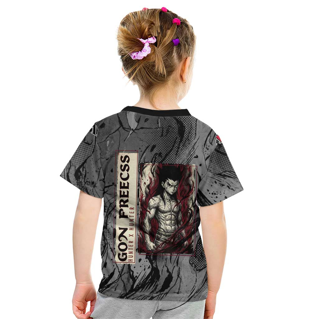 Gon Freecss Hunter x Hunter Dark Grunge Design Kid T Shirt with Transformation Artwork and Anime Graphic Elements - The Mazicc