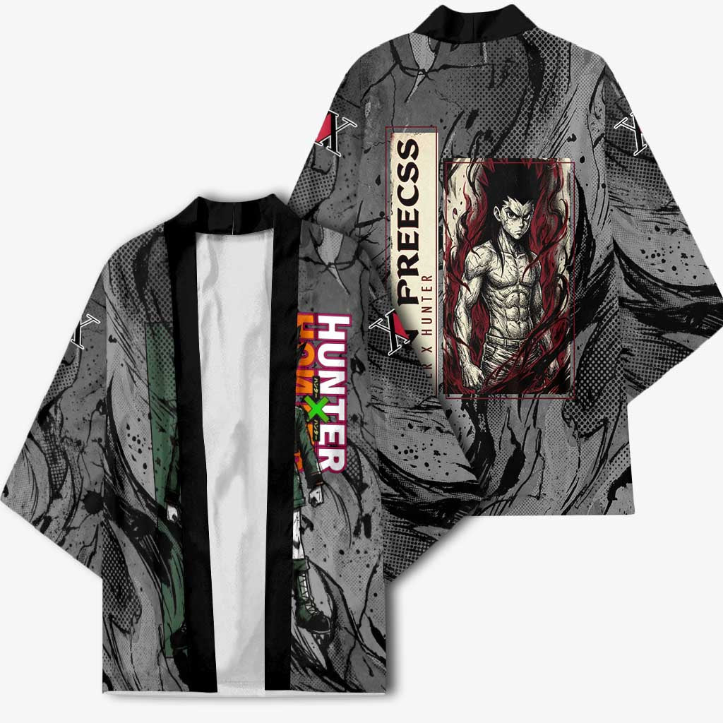 Gon Freecss Hunter x Hunter Dark Grunge Design Kimono with Transformation Artwork and Anime Graphic Elements - The Mazicc