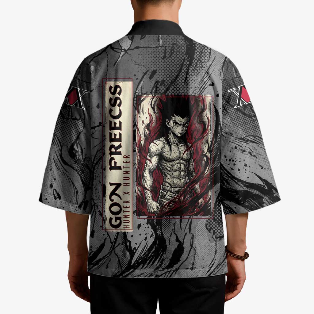 Gon Freecss Hunter x Hunter Dark Grunge Design Kimono with Transformation Artwork and Anime Graphic Elements - The Mazicc