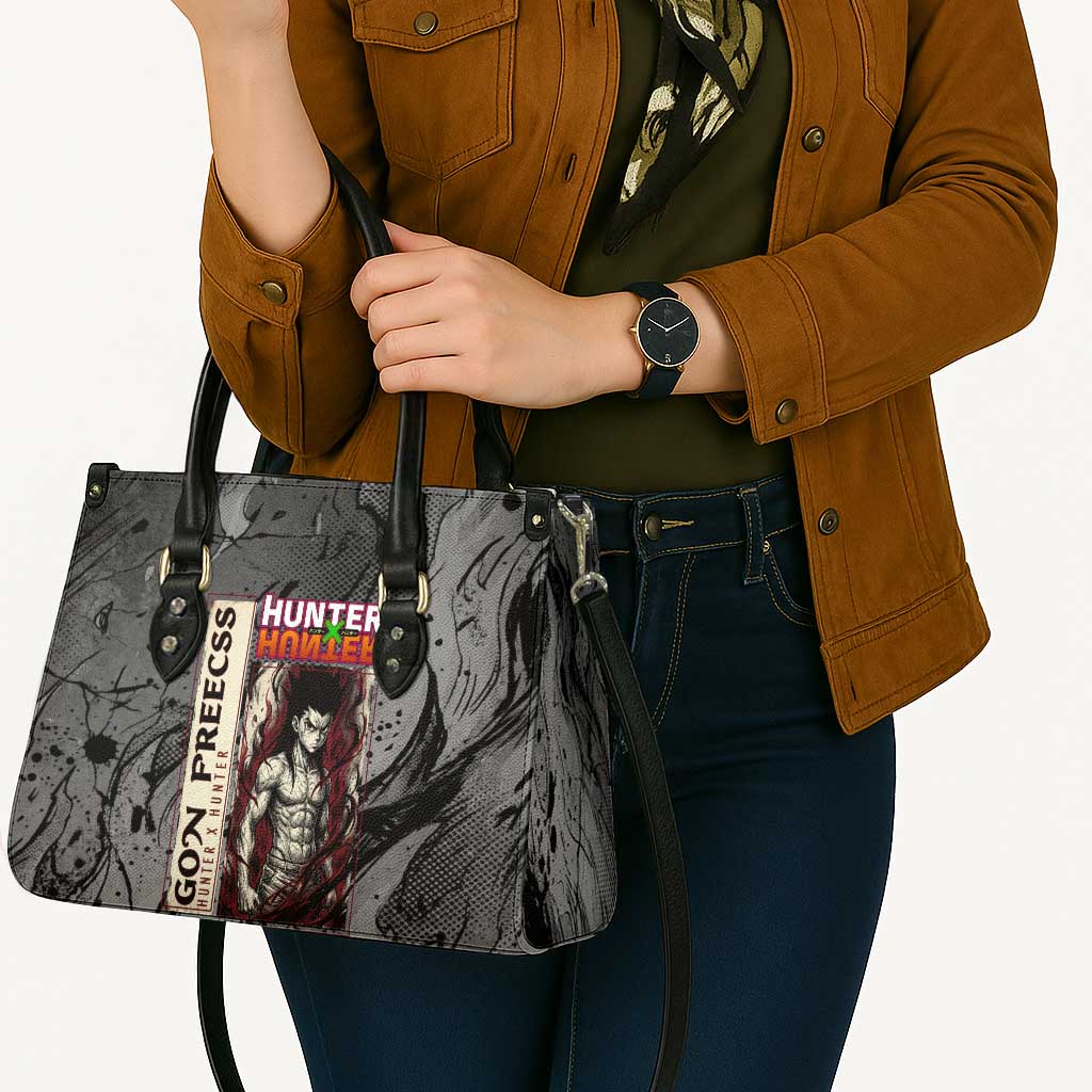 Gon Freecss Hunter x Hunter Dark Grunge Design Leather Bag with Transformation Artwork and Anime Graphic Elements - The Mazicc