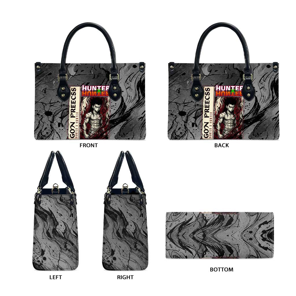 Gon Freecss Hunter x Hunter Dark Grunge Design Leather Bag with Transformation Artwork and Anime Graphic Elements - The Mazicc