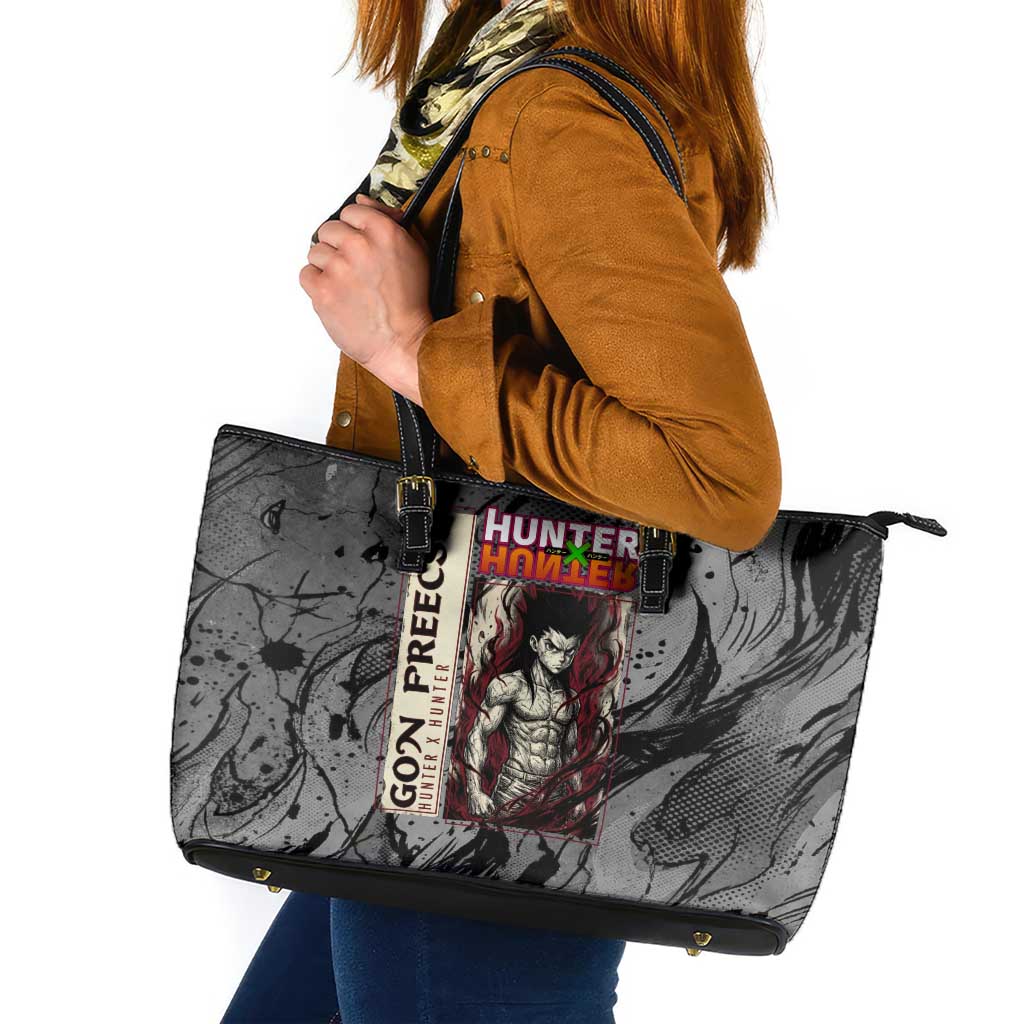 Gon Freecss Hunter x Hunter Dark Grunge Design Leather Tote Bag with Transformation Artwork and Anime Graphic Elements - The Mazicc