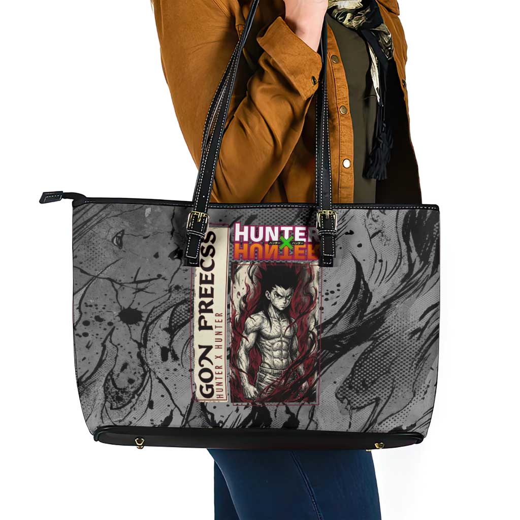 Gon Freecss Hunter x Hunter Dark Grunge Design Leather Tote Bag with Transformation Artwork and Anime Graphic Elements - The Mazicc
