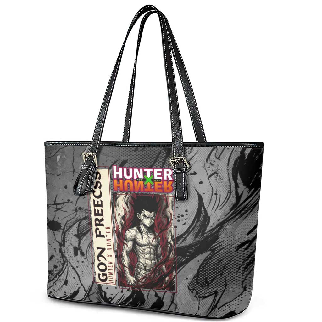 Gon Freecss Hunter x Hunter Dark Grunge Design Leather Tote Bag with Transformation Artwork and Anime Graphic Elements - The Mazicc