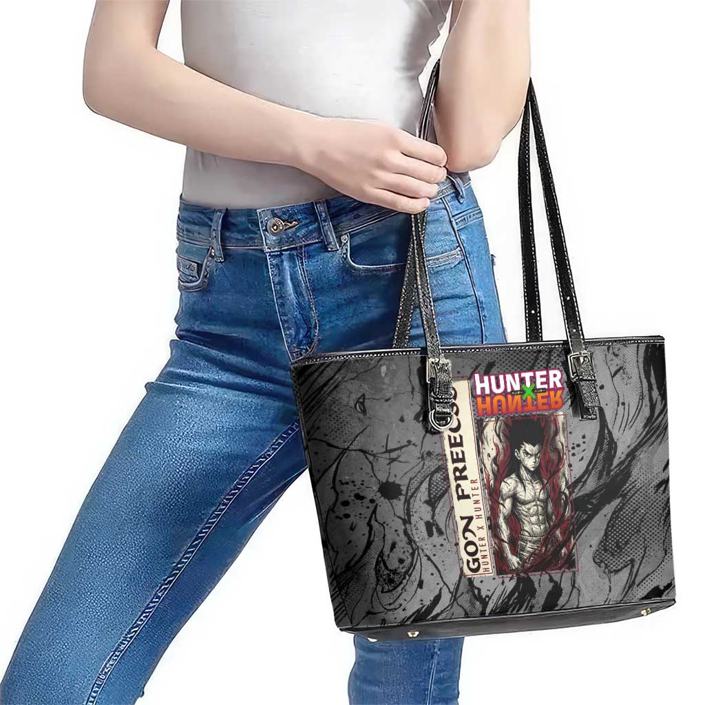 Gon Freecss Hunter x Hunter Dark Grunge Design Leather Tote Bag with Transformation Artwork and Anime Graphic Elements - The Mazicc