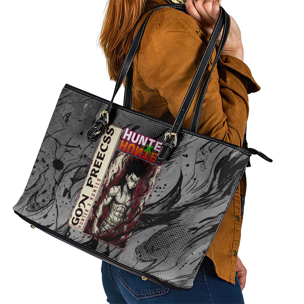 Gon Freecss Hunter x Hunter Dark Grunge Design Leather Tote Bag with Transformation Artwork and Anime Graphic Elements - The Mazicc