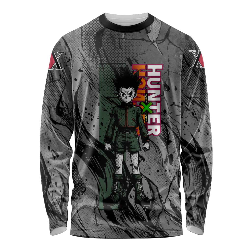 Gon Freecss Hunter x Hunter Dark Grunge Design Long Sleeve Shirt with Transformation Artwork and Anime Graphic Elements - The Mazicc