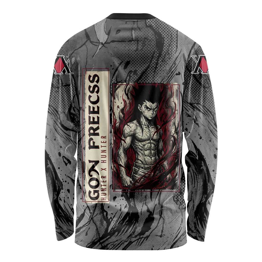 Gon Freecss Hunter x Hunter Dark Grunge Design Long Sleeve Shirt with Transformation Artwork and Anime Graphic Elements - The Mazicc