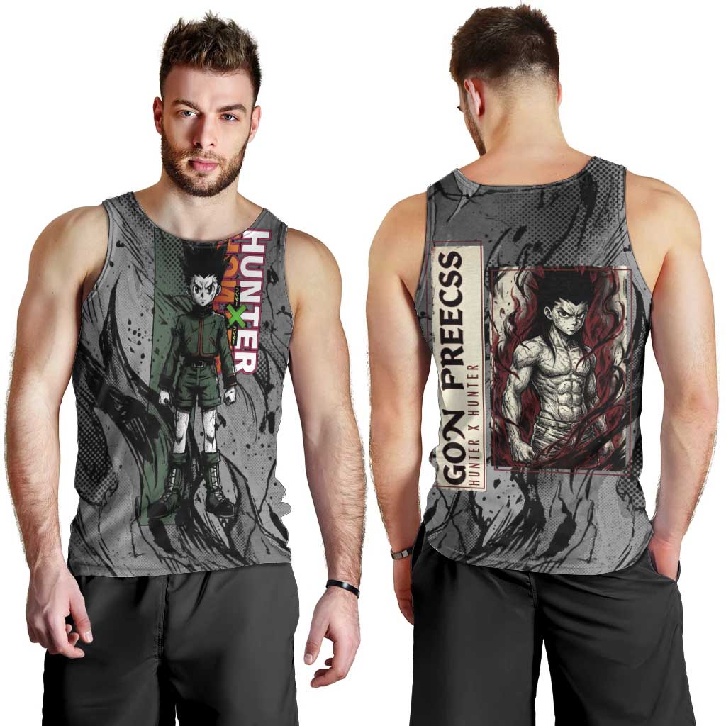Gon Freecss Hunter x Hunter Dark Grunge Design Men Tank Top with Transformation Artwork and Anime Graphic Elements - The Mazicc
