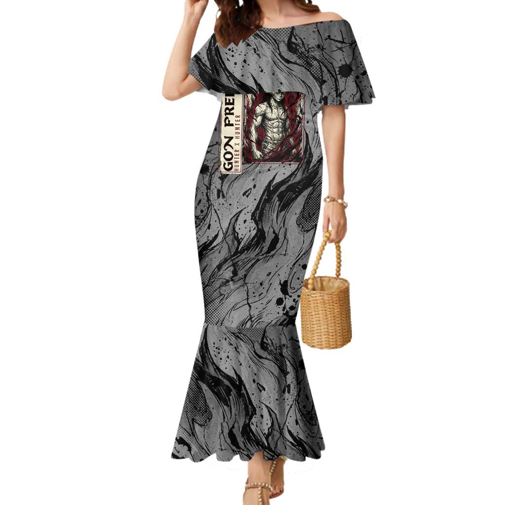 Gon Freecss Hunter x Hunter Dark Grunge Design Mermaid Dress with Transformation Artwork and Anime Graphic Elements - The Mazicc