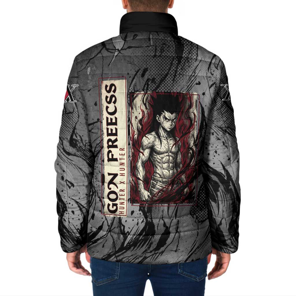 Gon Freecss Hunter x Hunter Dark Grunge Design Padded Jacket with Transformation Artwork and Anime Graphic Elements - The Mazicc