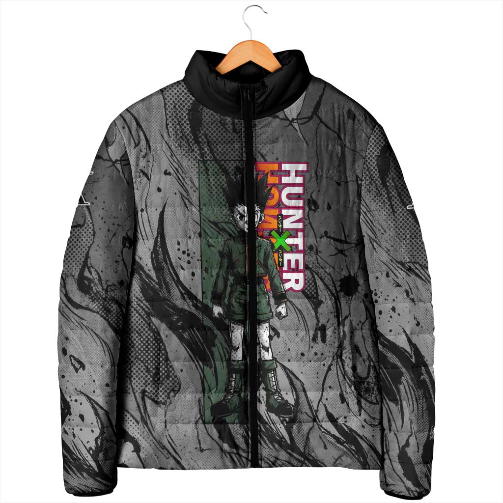 Gon Freecss Hunter x Hunter Dark Grunge Design Padded Jacket with Transformation Artwork and Anime Graphic Elements - The Mazicc