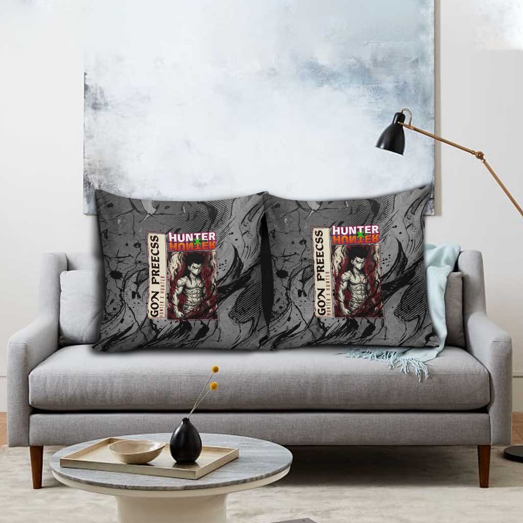 Gon Freecss Hunter x Hunter Dark Grunge Design Pillow Cover with Transformation Artwork and Anime Graphic Elements - The Mazicc