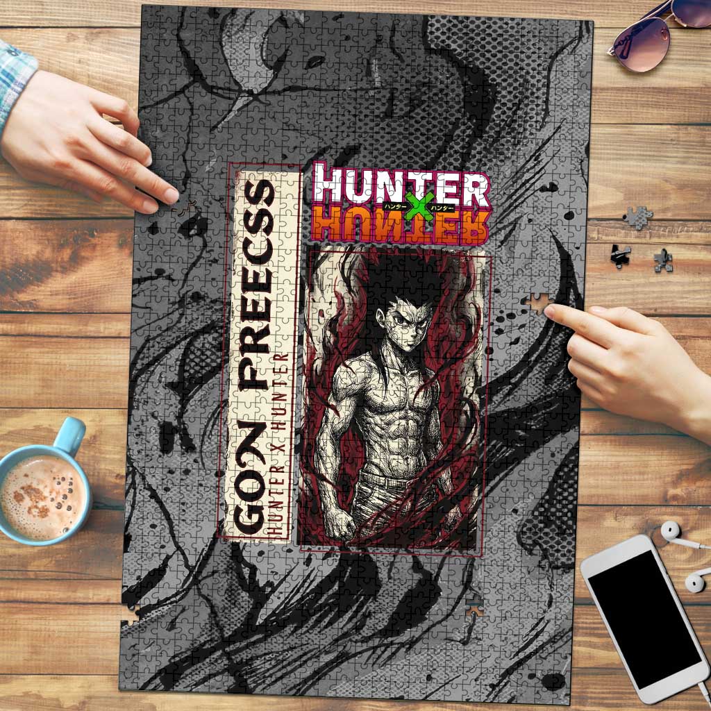 Gon Freecss Hunter x Hunter Dark Grunge Design Puzzle with Transformation Artwork and Anime Graphic Elements - The Mazicc