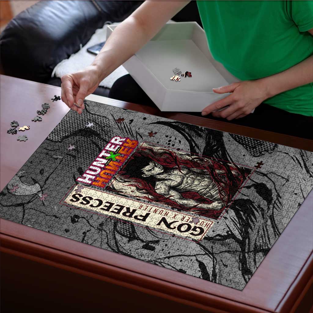 Gon Freecss Hunter x Hunter Dark Grunge Design Puzzle with Transformation Artwork and Anime Graphic Elements - The Mazicc