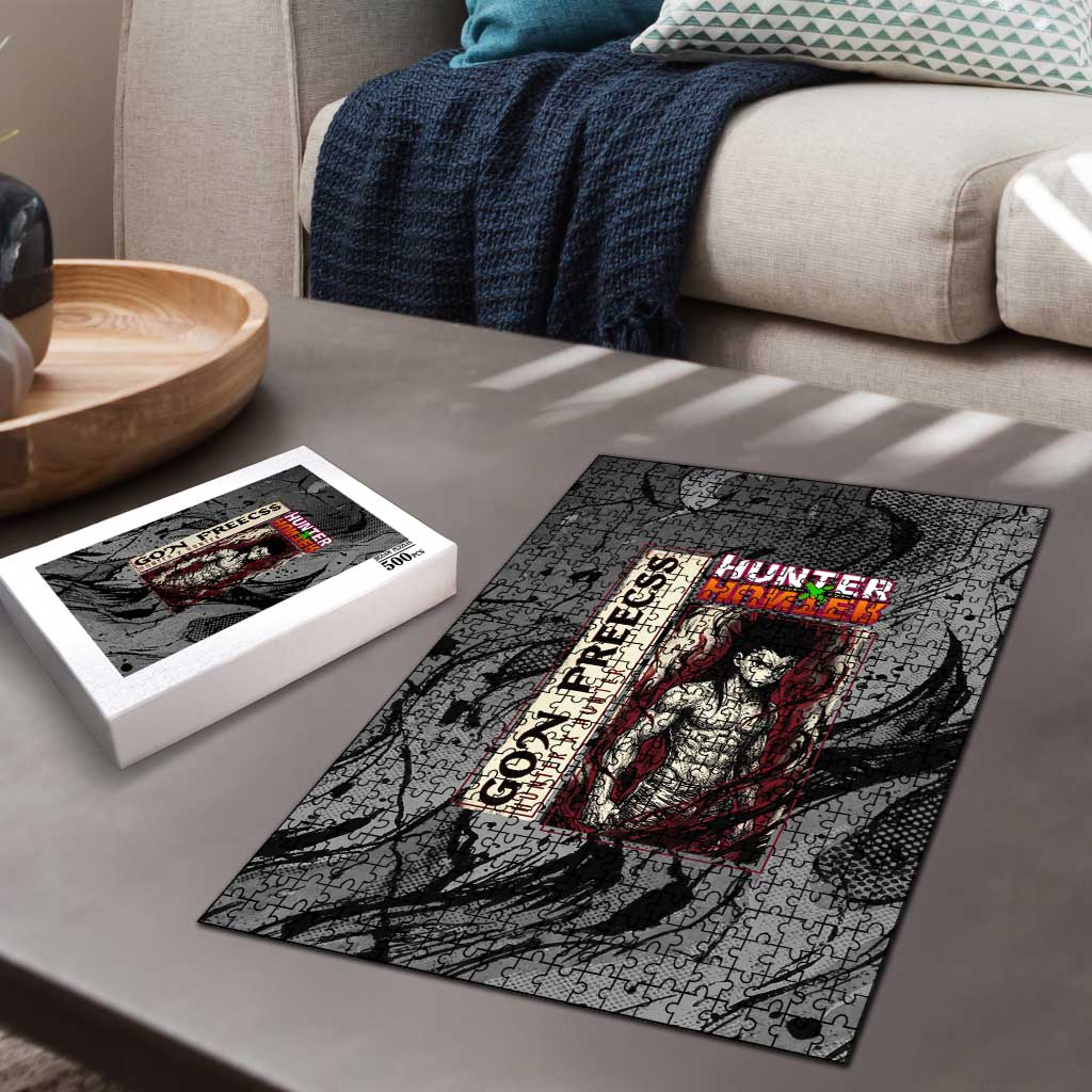 Gon Freecss Hunter x Hunter Dark Grunge Design Puzzle with Transformation Artwork and Anime Graphic Elements - The Mazicc