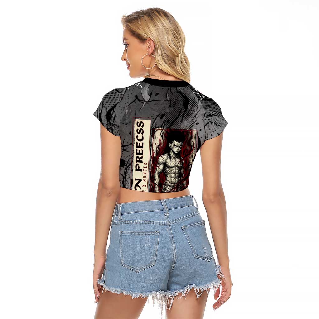 Gon Freecss Hunter x Hunter Dark Grunge Design Raglan Cropped T Shirt with Transformation Artwork and Anime Graphic Elements - The Mazicc