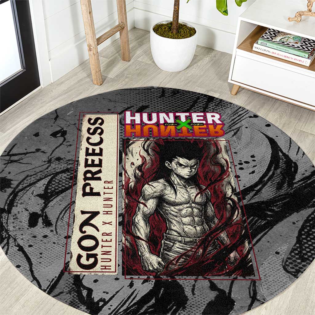 Gon Freecss Hunter x Hunter Dark Grunge Design Round Carpet with Transformation Artwork and Anime Graphic Elements - The Mazicc