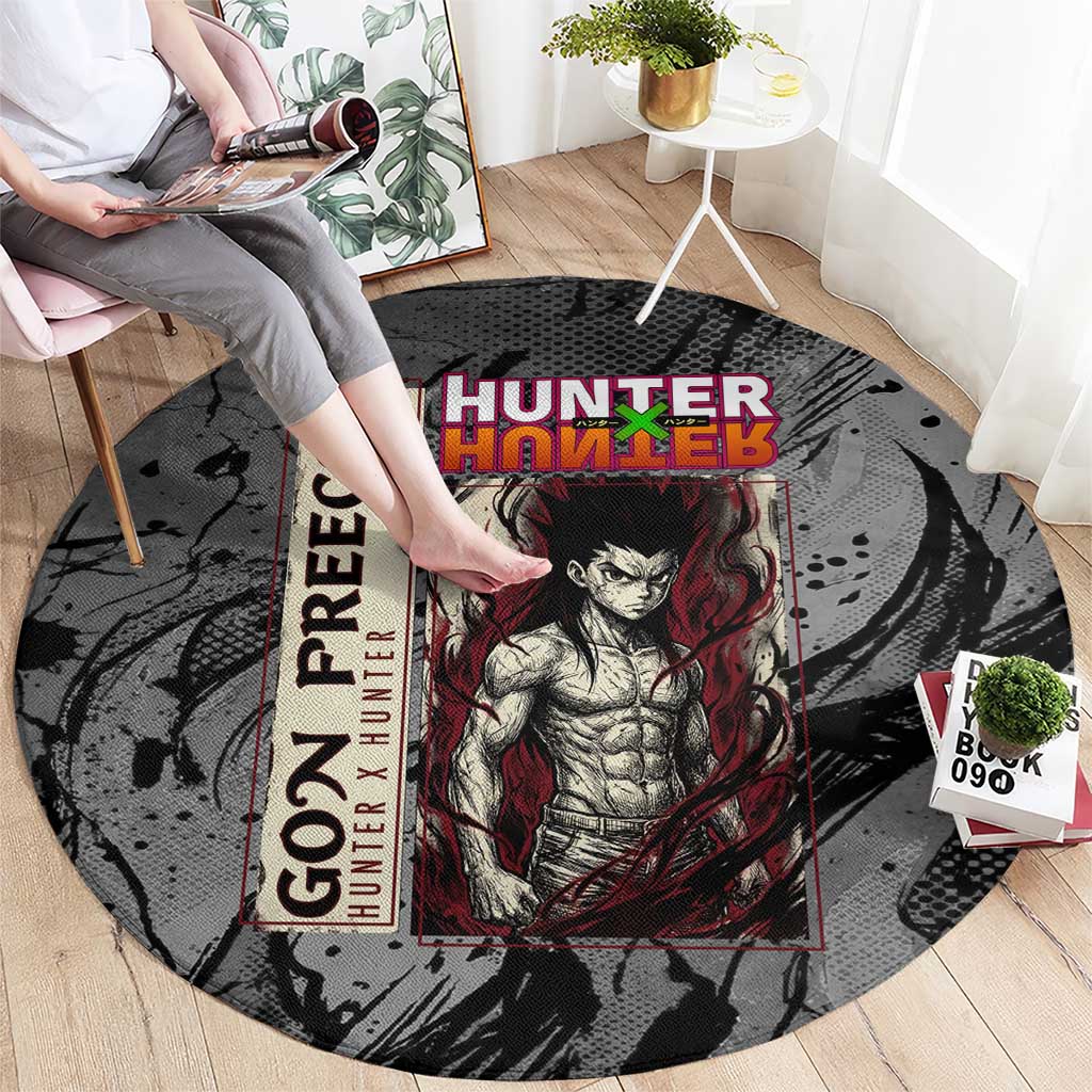 Gon Freecss Hunter x Hunter Dark Grunge Design Round Carpet with Transformation Artwork and Anime Graphic Elements - The Mazicc
