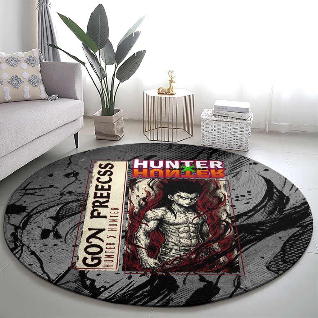 Gon Freecss Hunter x Hunter Dark Grunge Design Round Carpet with Transformation Artwork and Anime Graphic Elements - The Mazicc
