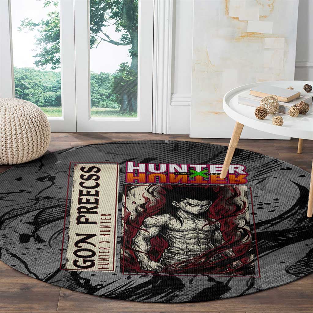 Gon Freecss Hunter x Hunter Dark Grunge Design Round Carpet with Transformation Artwork and Anime Graphic Elements - The Mazicc