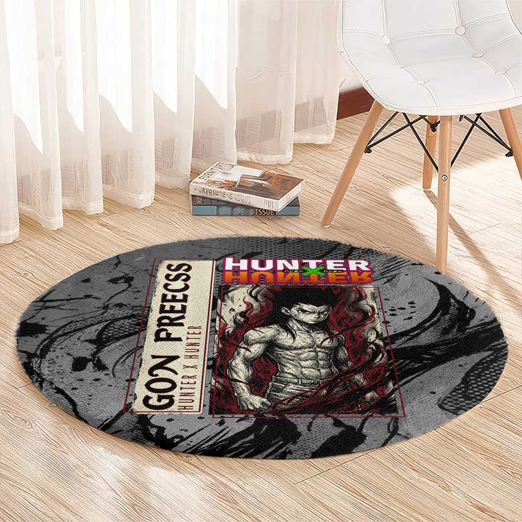 Gon Freecss Hunter x Hunter Dark Grunge Design Round Carpet with Transformation Artwork and Anime Graphic Elements - The Mazicc