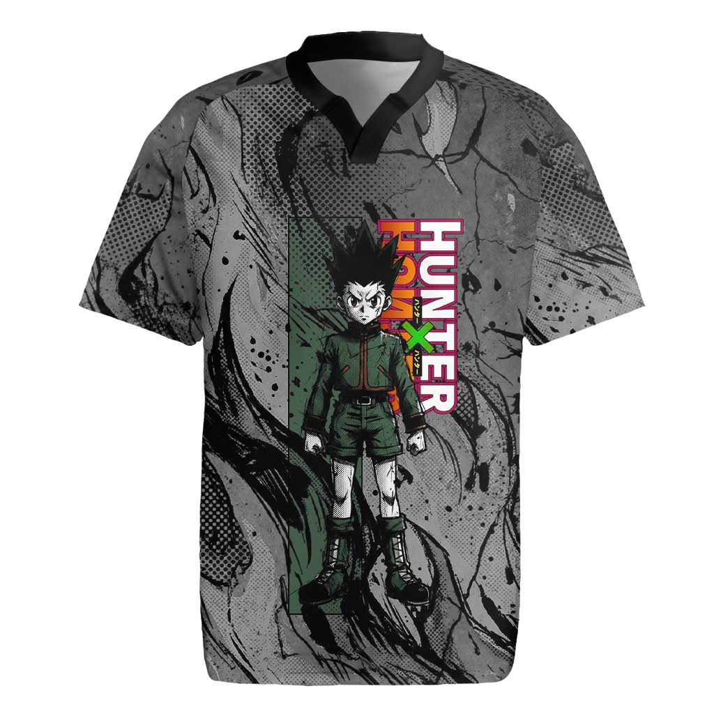 Gon Freecss Hunter x Hunter Dark Grunge Design Rugby Jersey with Transformation Artwork and Anime Graphic Elements - The Mazicc
