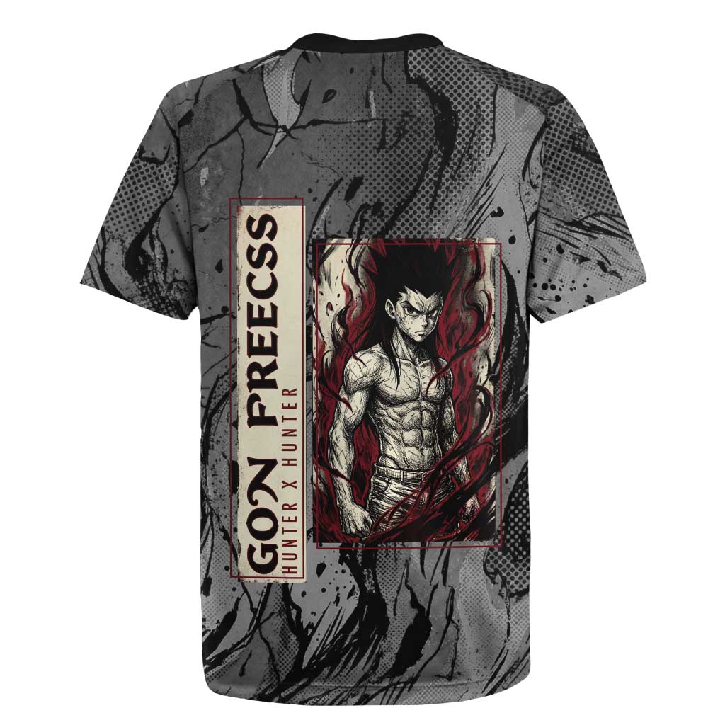 Gon Freecss Hunter x Hunter Dark Grunge Design Rugby Jersey with Transformation Artwork and Anime Graphic Elements - The Mazicc