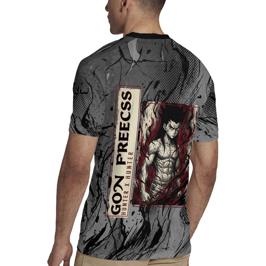 Gon Freecss Hunter x Hunter Dark Grunge Design Rugby Jersey with Transformation Artwork and Anime Graphic Elements - The Mazicc