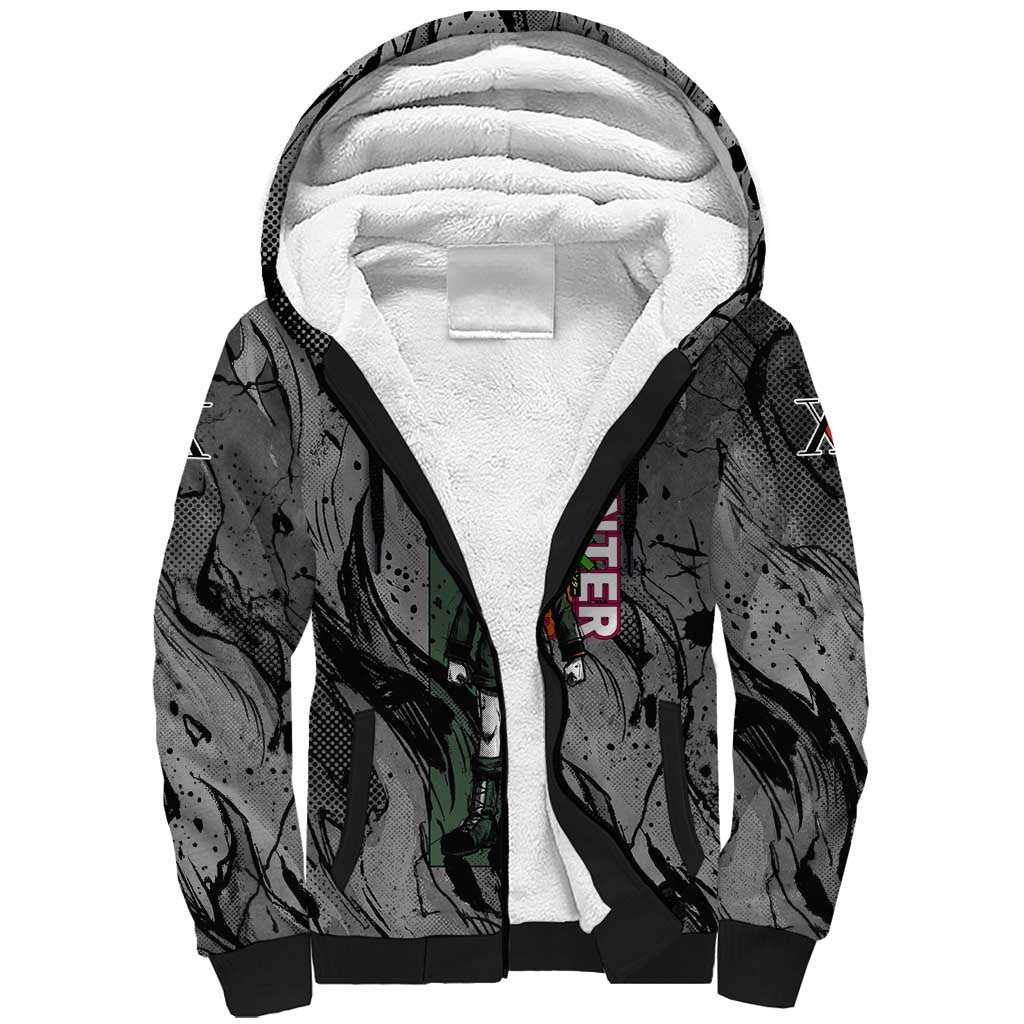 Gon Freecss Hunter x Hunter Dark Grunge Design Sherpa Hoodie with Transformation Artwork and Anime Graphic Elements - The Mazicc