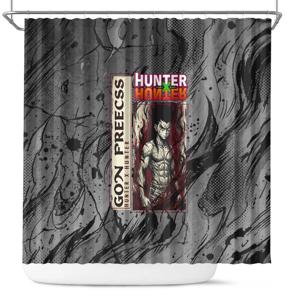 Gon Freecss Hunter x Hunter Dark Grunge Design Shower Curtain with Transformation Artwork and Anime Graphic Elements - The Mazicc