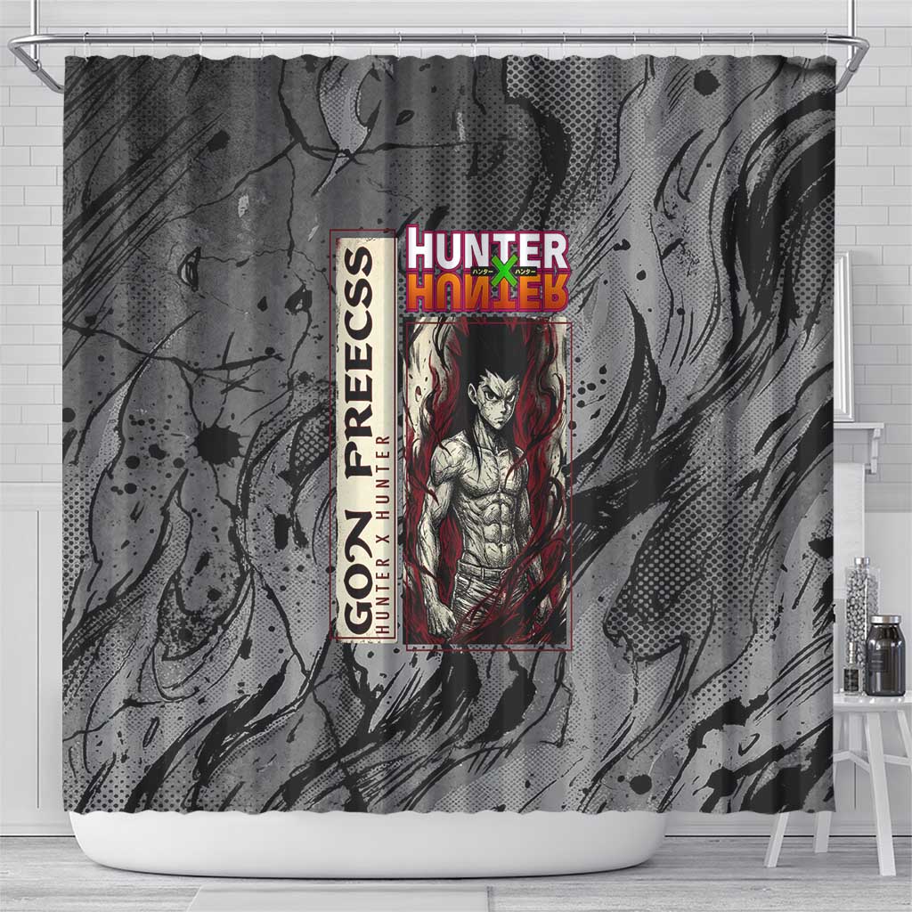 Gon Freecss Hunter x Hunter Dark Grunge Design Shower Curtain with Transformation Artwork and Anime Graphic Elements - The Mazicc