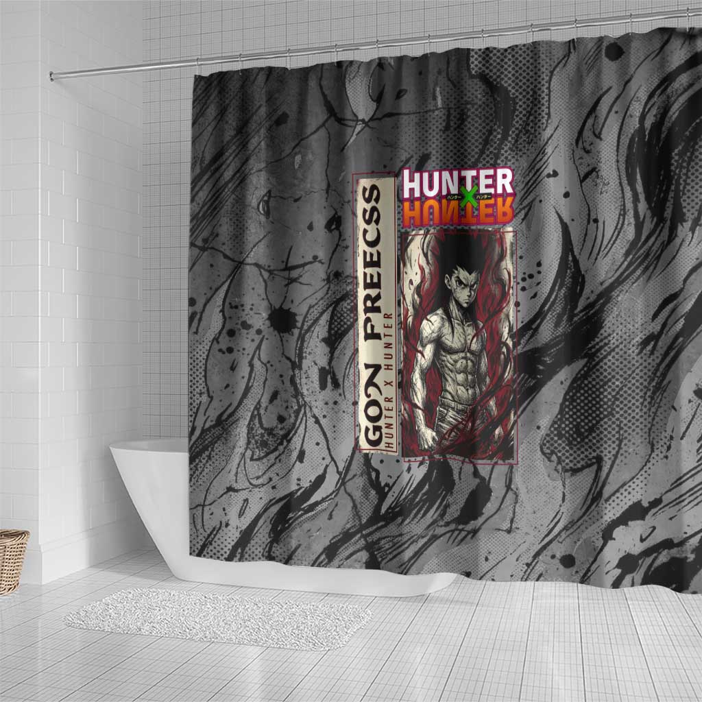 Gon Freecss Hunter x Hunter Dark Grunge Design Shower Curtain with Transformation Artwork and Anime Graphic Elements - The Mazicc