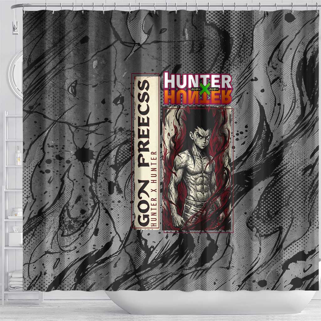 Gon Freecss Hunter x Hunter Dark Grunge Design Shower Curtain with Transformation Artwork and Anime Graphic Elements - The Mazicc