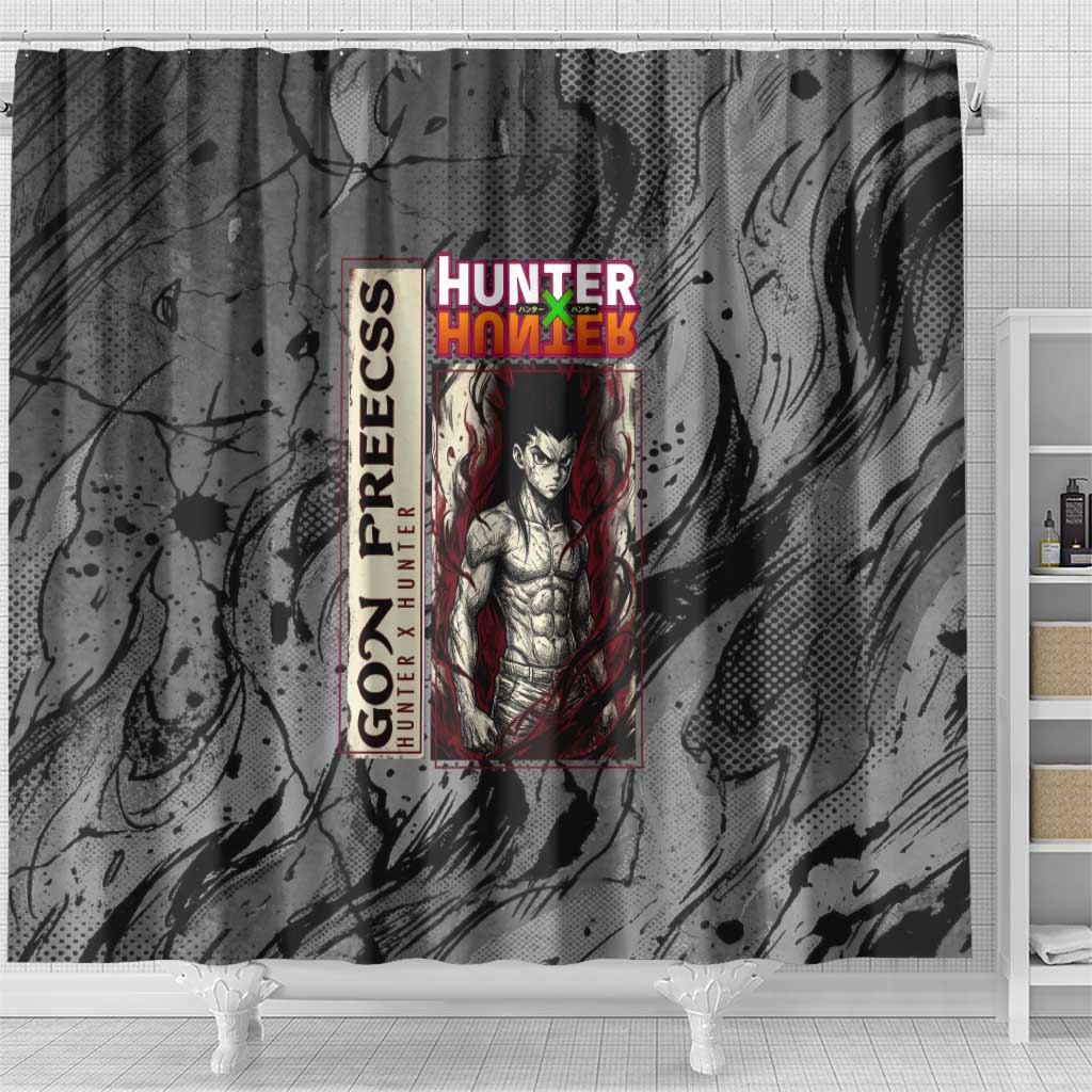 Gon Freecss Hunter x Hunter Dark Grunge Design Shower Curtain with Transformation Artwork and Anime Graphic Elements - The Mazicc