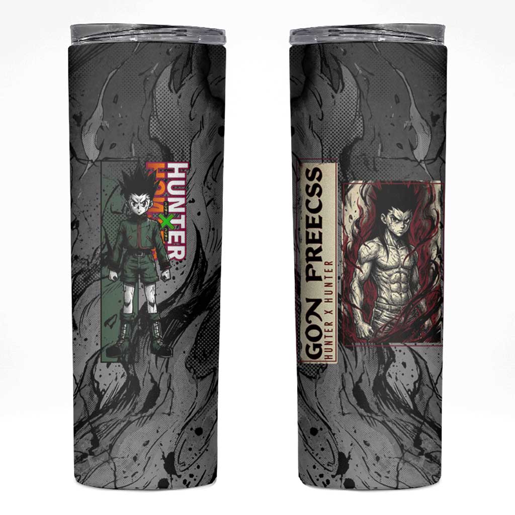 Gon Freecss Hunter x Hunter Dark Grunge Design Skinny Tumbler with Transformation Artwork and Anime Graphic Elements - The Mazicc