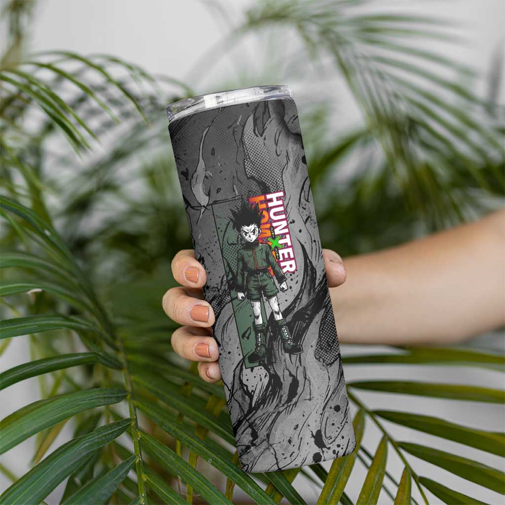 Gon Freecss Hunter x Hunter Dark Grunge Design Skinny Tumbler with Transformation Artwork and Anime Graphic Elements - The Mazicc