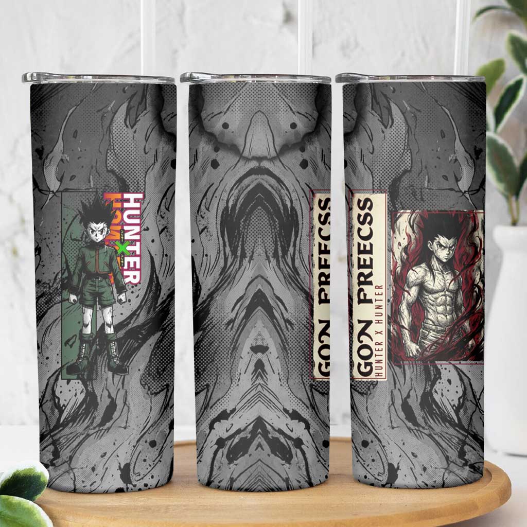 Gon Freecss Hunter x Hunter Dark Grunge Design Skinny Tumbler with Transformation Artwork and Anime Graphic Elements - The Mazicc