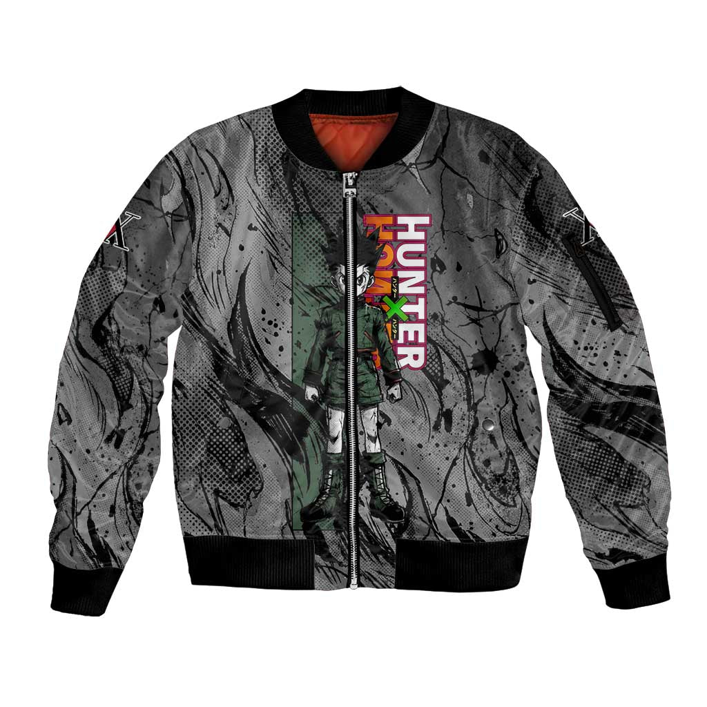 Gon Freecss Hunter x Hunter Dark Grunge Design Sleeve Zip Bomber Jacket with Transformation Artwork and Anime Graphic Elements - The Mazicc